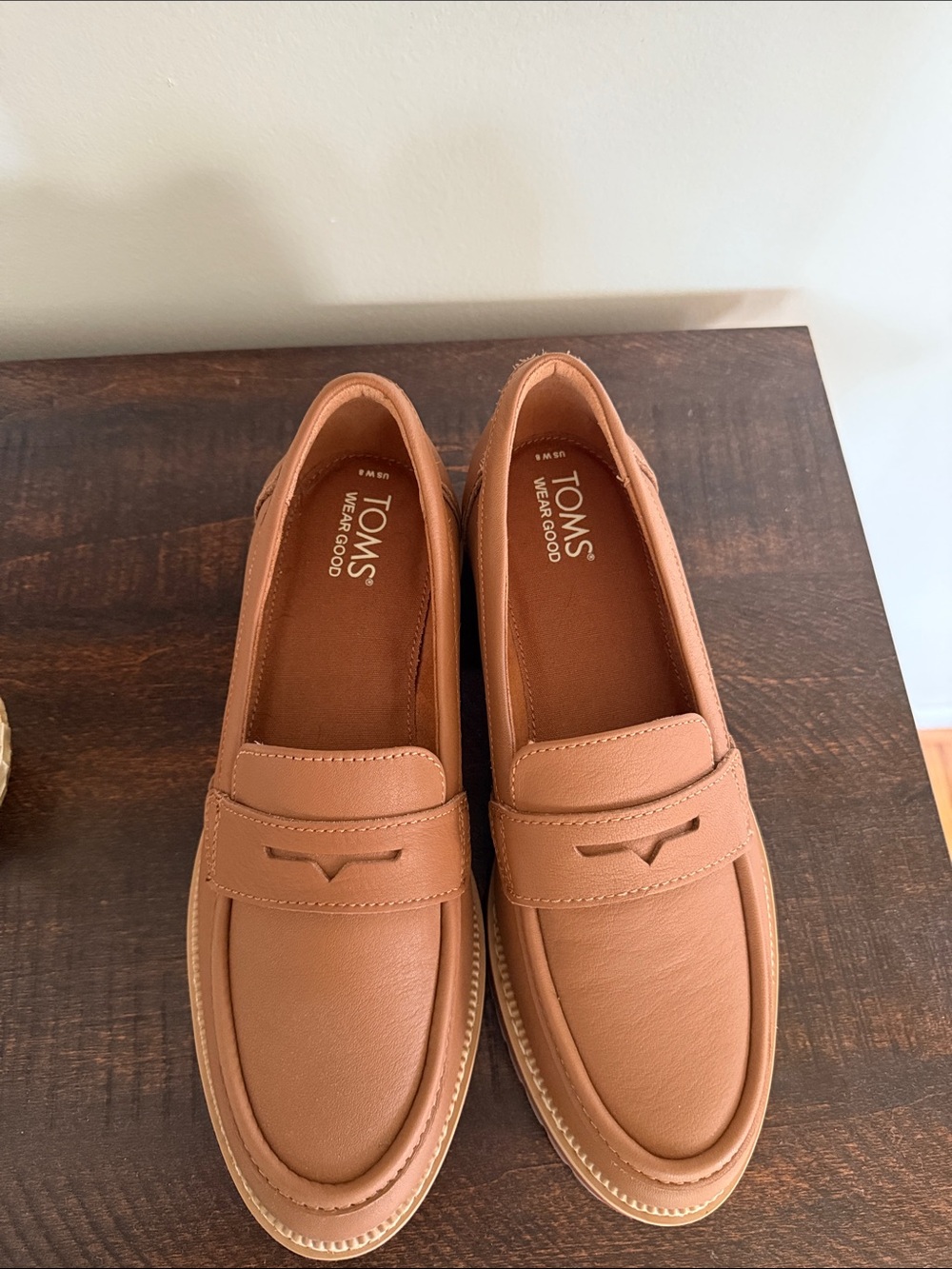 TOMS Women's Tan Leather Lug Sole Penny Loafers - Picture 3 of 3